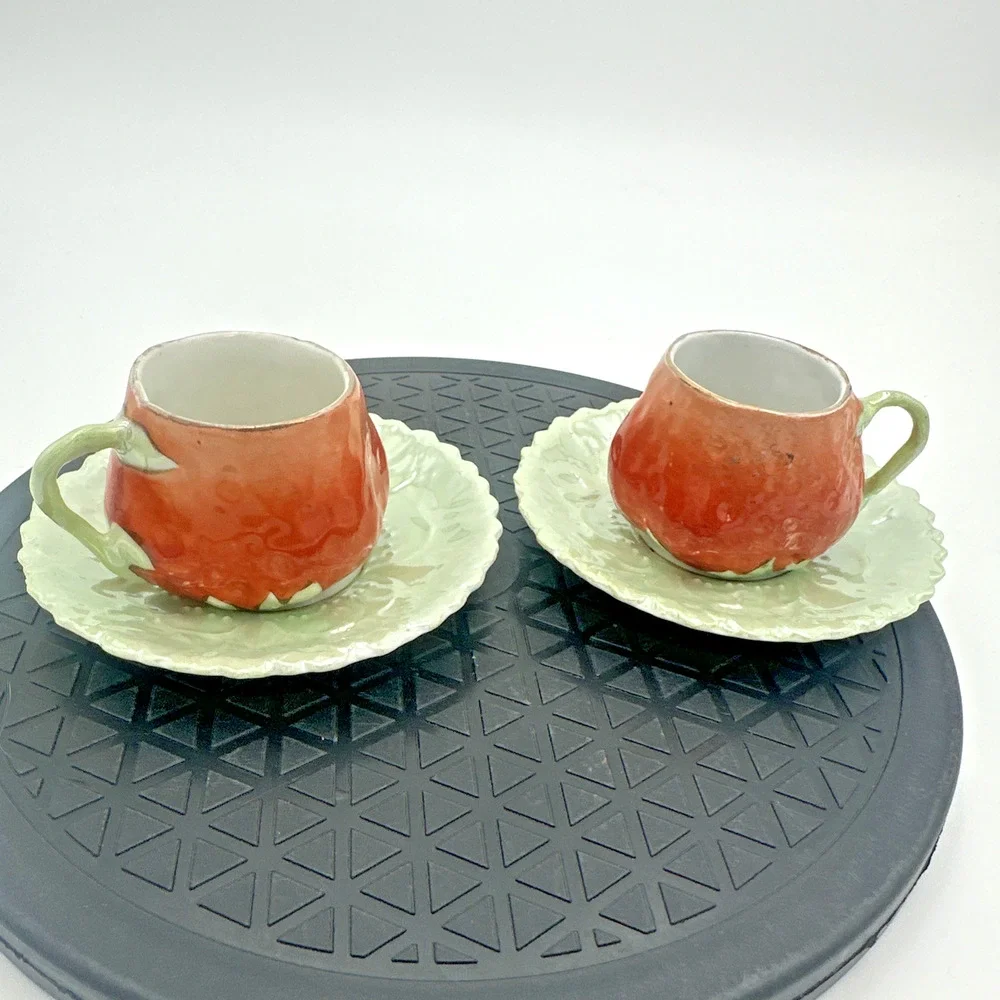 Set Of 2 Vintage Strawberry Demitasse Cup and Saucer